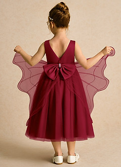 Azazie Pear Flower Girl Dresses Burgundy Ball-Gown Bow Tulle Dress image3