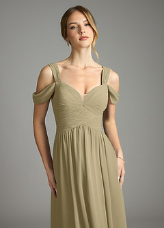 Azazie Lianne Bridesmaid Dresses Moss Green A-Line Off the Shoulder Chiffon Dress image3