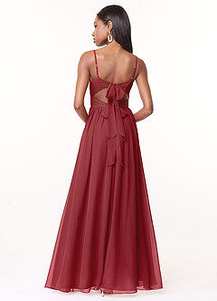 Azazie Zeya Bridesmaid Dresses Pomegranate A-Line V-Neck Pleated Chiffon Dress image3