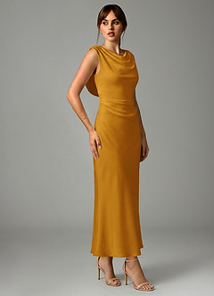 Azazie Kieryn Morsiusneito Mekot Mrenneito Pliseerattu Joustava satiini Nilkan pituus Pukeutua image4