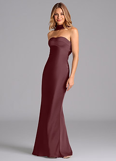 Azazie Lusinda Bridesmaid Dresses Sangria Mermaid Strapless Stretch Satin Dress image1