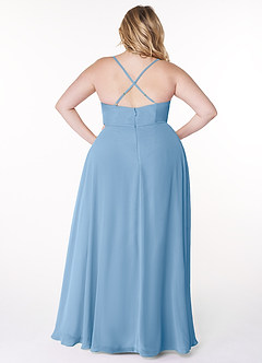 Azazie Naeem Brautjungfernkleider Eine Linie V-Hals Rüsche Chiffon Kleid Puderblau image8