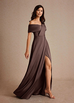 Azazie Milton Mère de la mariée Robes Robe Trapèze en Satin extensible Plissée Ganache image3