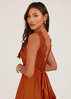 Azazie Gertrude Bridesmaid Dresses Paprika A-Line Lace Chiffon Dress image7