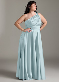 Azazie Charlize Brautjungfernkleider A-Linie One-Shoulder Stretch-Satin Kleid Nebel image4