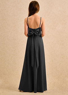Azazie Chamomile Girls Formal Flower Girl Dresses Black A-Line Pleated Stretch Satin Dress image5
