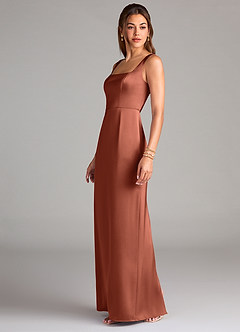 Azazie Flori Bridesmaid Dresses Clay Sheath Side Slit Stretch Satin Dress image4