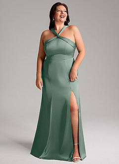 Azazie Rue Bridesmaid Dresses Silver Sage Mermaid Pleated Stretch Satin Dress image11