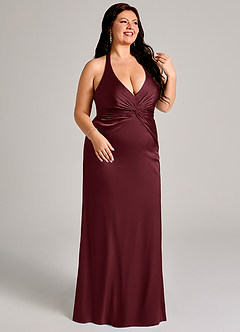 Azazie Valerie Bridesmaid Dresses Cabernet Mermaid Pleated Stretch Satin Dress image10