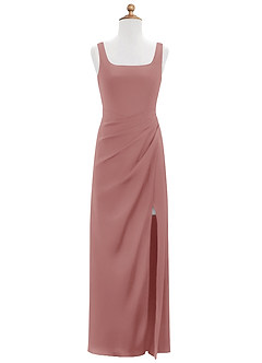 Azazie Mero Junior Vestido de Rosa Polvorienta de Satén Elástico de Sirena con Plisado image6