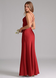 Azazie Suttona Brautjungfernkleider A-Linie Plissee Stretch-Satin Kleid Granatapfelrot image1