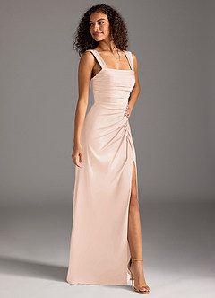 Azazie Jesaphine Bridesmaid Dresses Blushing Pink Sheath Bow Stretch Satin Dress image7