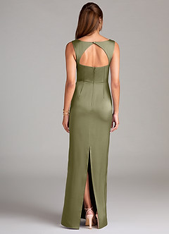 Azazie Flori Bridesmaid Dresses Pistachio Sheath Side Slit Stretch Satin Dress image2