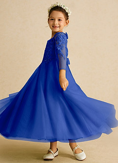 Azazie Precious Flower Girl Dresses Royal Blue A-Line Lace Tulle Dress image5