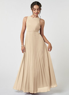 Azazie Lindie Junior Champagne A-Line Pleated Chiffon Dress image1