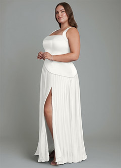 Azazie Stephanie Vestidos de madrinha de casamento Vestido Branco de Cetim elástico de Linha A com Plissado image10