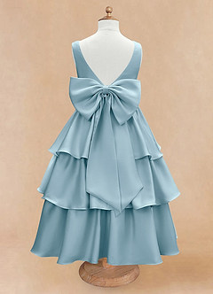 Azazie Margie Blumenmädchenkleider A-Linie Schleifen Stretch-Satin Kleid Stimmungsvolles Blau image5