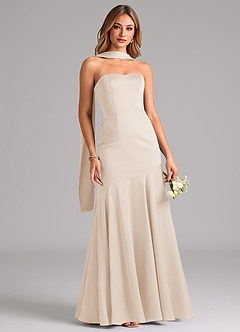 Azazie Shiloh Bridesmaid Dresses White Alabaster Mermaid Strapless Stretch Satin Convertible Dress image5
