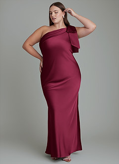 Azazie Yuanna Bridesmaid Dresses Burgundy Mermaid One Shoulder Stretch Satin Dress image11