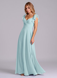 Azazie Leilani Bridesmaid Dresses Sea Glass A-Line Pleated Chiffon Dress image4