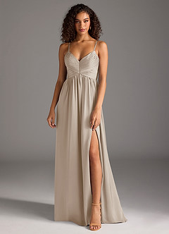 Azazie Alia Bridesmaid Dresses Frost A-Line Pleated Stretch Satin Dress image1