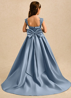 Azazie Genie Robe Demoiselle D'honneur Fillette Robe Princesse en Mat Satiné Épaule décolletée Bleu Poussiéreux image2