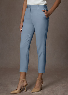 front Whitney Dusty Blue Structured Stretch Cropped Dress Pants