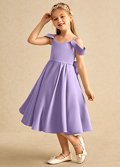 Azazie Favia Blumenmädchenkleider A-Linie Schulterfrei Matte Satin Kleid Flieder image6