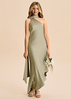 Azazie Briony Junior Etui Plissee Stretch-Satin Kleid Moosgrün image5