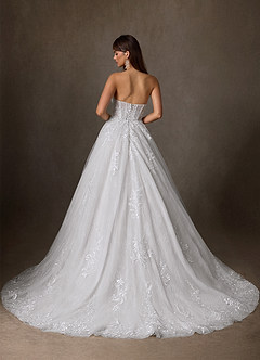 Azazie Elowyn 웨딩드레스 볼가운 스트랩리스 레이스 코트 트레인 드레스 image9