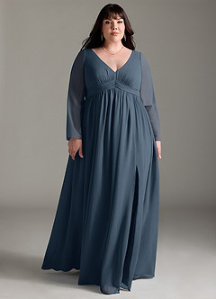 Azazie Teton Maternity Bridesmaid Dresses A-Line Long Sleeve Chiffon Floor-Length Dress image9