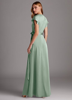 Azazie Nico Bridesmaid Dresses Agave A-Line V-Neck Stretch Satin Dress image5
