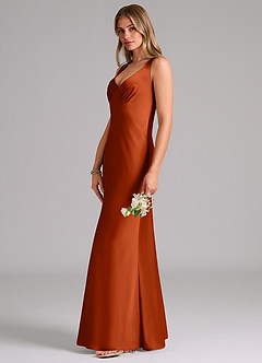 Azazie Kamila Brautjungfernkleider A-Linie Plissee Stretch-Satin Kleid Paprika image6