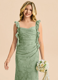 Azazie Jessamine Junior Meerjungfrau-Linie Herzausschnitt Blumen-Burnout Kleid Staubiger Salbeigrün image6
