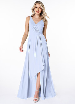 Azazie Calvi Brautjungfernkleider A-Linie Gestreift Chiffon Kleid Eis image1