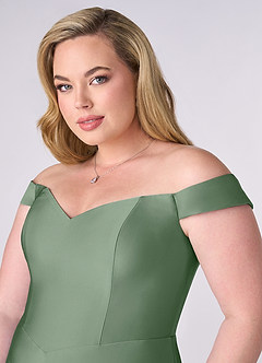 Barbie ♥ Azazie Bridesmaid Dresses Matcha A-Line Off the Shoulder Stretch Satin Convertible Dress image11