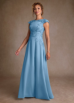 Azazie Christi Mother of the Bride Dresses Steel Blue A-Line Lace Chiffon Dress image4