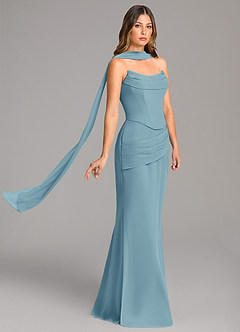 Azazie Sorrel Vestidos de damas de honor Vestido de Azul Malhumorado de Gasa de Corte Sirena con Corsé image4