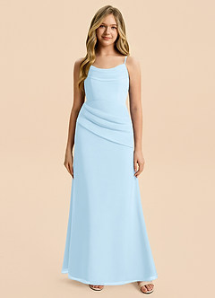 Azazie Nettie Junior Sky Blue A-Line Pleated Chiffon Dress image3