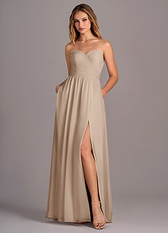 Azazie Joni Jurken voor bruidsmeisjes Converteerbaar Jurk van Chiffon met A-Lijn Strapless Taupe image6