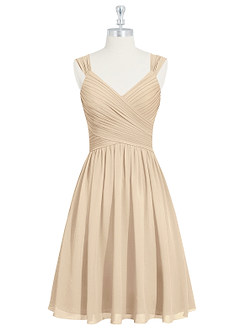 Azazie Angie Bridesmaid Dresses Champagne A-Line Corset Chiffon Dress image7