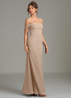 Azazie Jalice Bridesmaid Dresses Taupe Mermaid Off the Shoulder Chiffon Dress image4