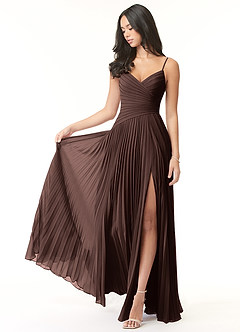 Azazie Vini Abiti Prova a Casa Abito A-Line in Chiffon con Scollo a V a Pieghe Matcha image1
