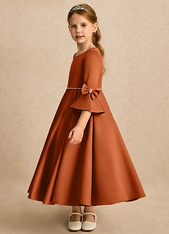 Azazie Eliza Flower Girl Dresses Burnt Orange A-Line Pleated Matte Satin Dress image5