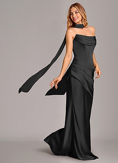 Azazie Pelagia Robes de demoiselle d'honneur Robe Sirène Convertible en Satin extensible Corset Noir image2