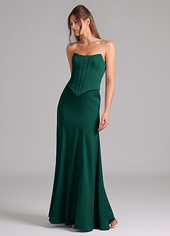 Azazie Ximena Bridesmaid Dresses Emerald Mermaid Corset Stretch Satin Convertible Dress image4