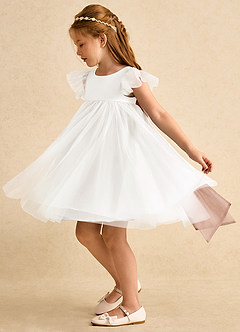 Azazie Munchkin Abiti da Ragazza di Fiori Abito A-Line in Tulle Fiocco Avorio Rosa Champagne image5