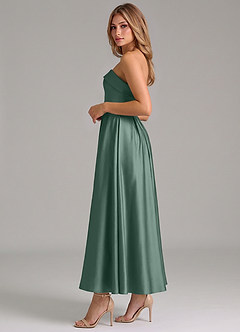 Azazie Lucienne Bridesmaid Dresses Eucalyptus A-Line Pleated Stretch Satin Dress image3