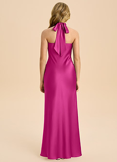 Azazie Chickie Junior Vestido de Fucsia de Satén Elástico de Corte Recto con Plisado image2