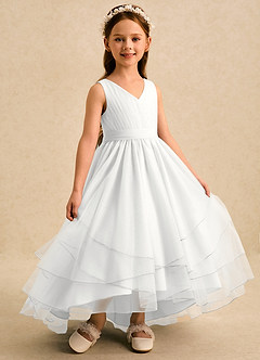 Azazie Seraphina Blumenmädchenkleider A-Linie Plissee Tüll Kleid Weiß image3